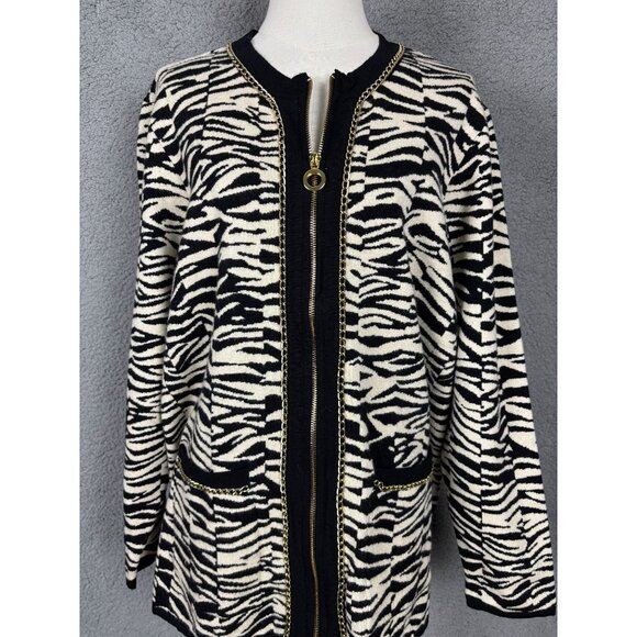 Belldini Plus Size Black Label Women's Zebra Jacquard Sweater Jacket 3X NWT's - Picture 2 of 8